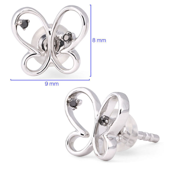 Par de Brinco em Ouro Branco com Diamantes Negros Borboleta