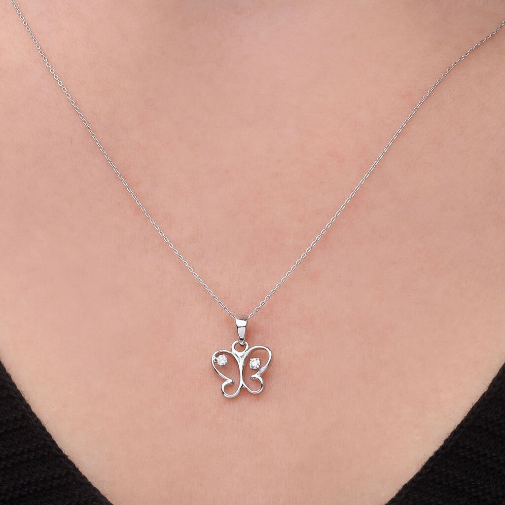 Pingente em Ouro Branco Borboleta e Diamantes