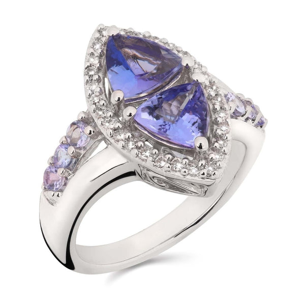 Anel em Prata 925 com Tanzanitas e Diamantes