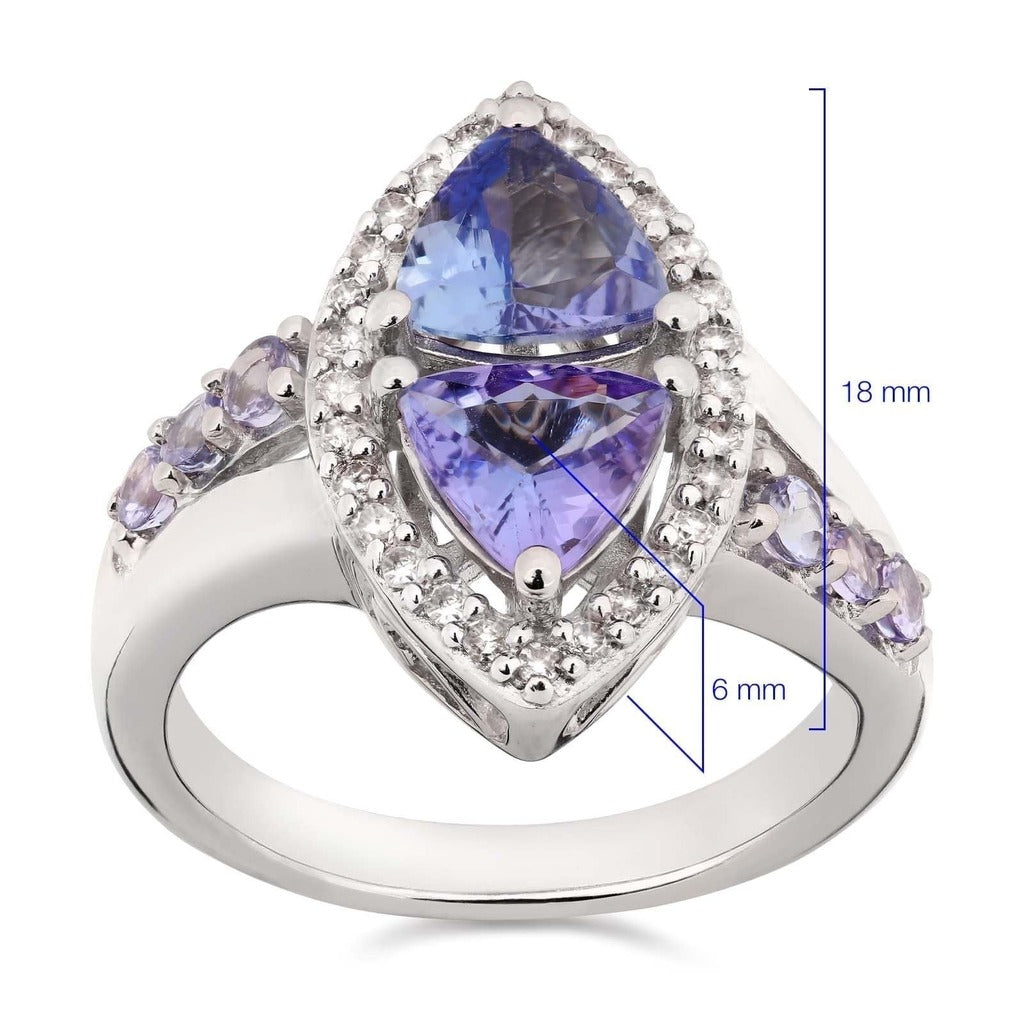 Anel em Prata 925 com Tanzanitas e Diamantes