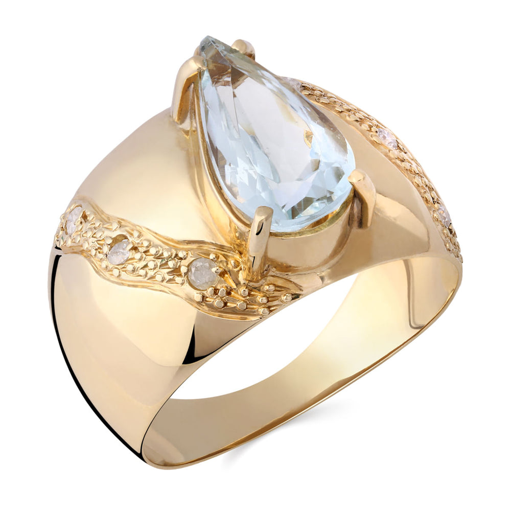 107401- Anel Água Marinha Gota e Diamantes