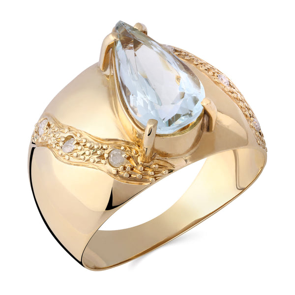 107401- Anel Água Marinha Gota e Diamantes