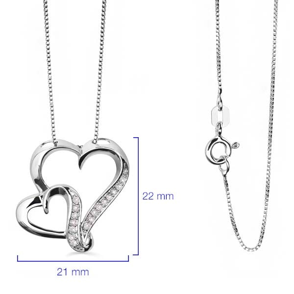 Pingente em Prata 925 Corações com Diamantes