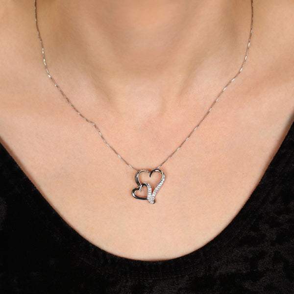 Pingente em Prata 925 Corações com Diamantes