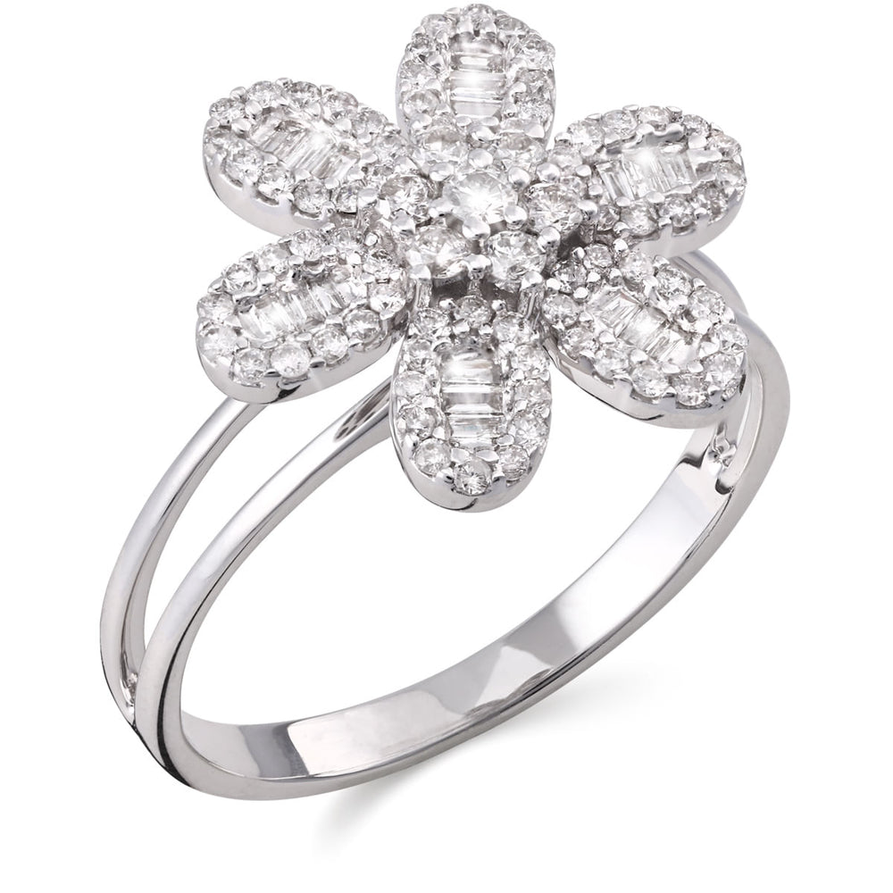 108447-Anel em Ouro Branco Flor com Diamantes