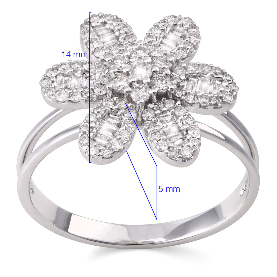 Anel em Ouro Branco Flor com Diamantes