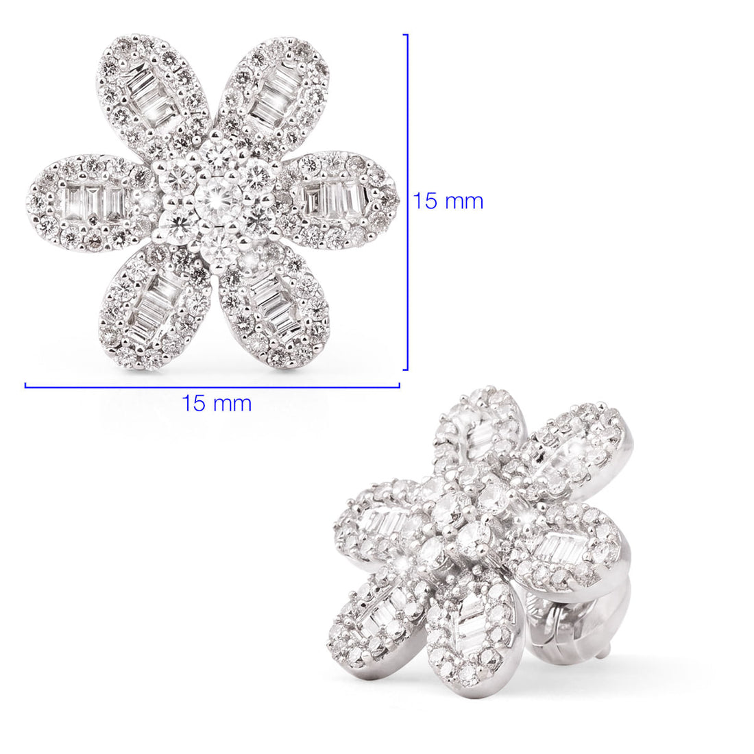 Par de Brinco em Ouro Branco Florzinha com Diamantes Aprox. 1,12 cts