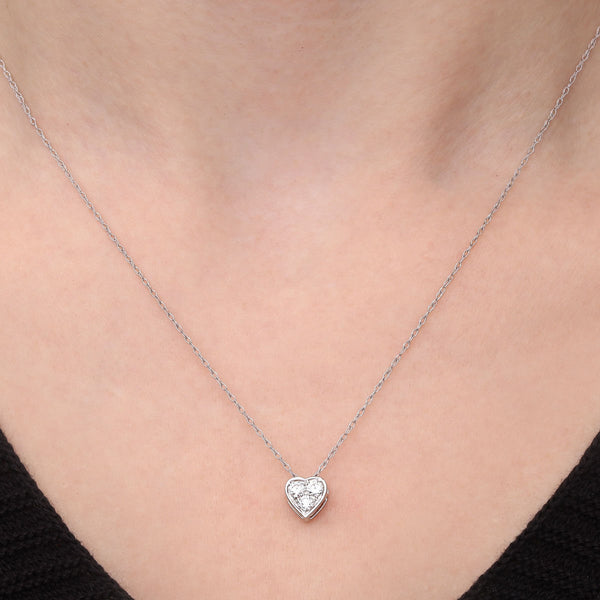 108555-Pingente  em Ouro Branco Coração com Diamantes