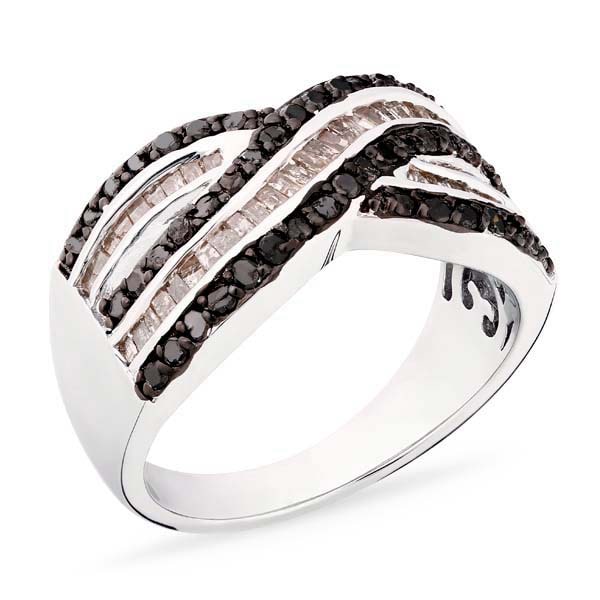 Anel em Prata 925 com Diamantes Negros e Champagnes