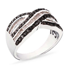 Anel em Prata 925 com Diamantes Negros e Champagnes