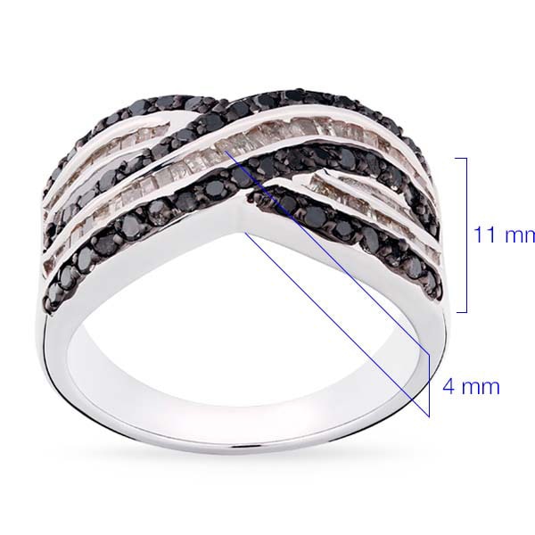Anel em Prata 925 com Diamantes Negros e Champagnes
