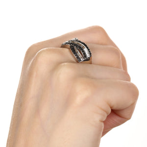 Anel em Prata 925 com Diamantes Negros e Champagnes