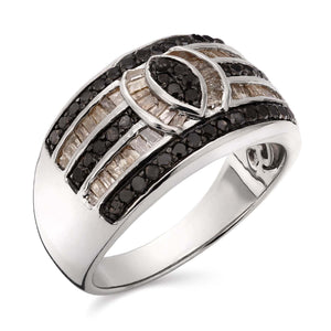 Anel em Prata 925 com Diamantes Negros e Champagnes
