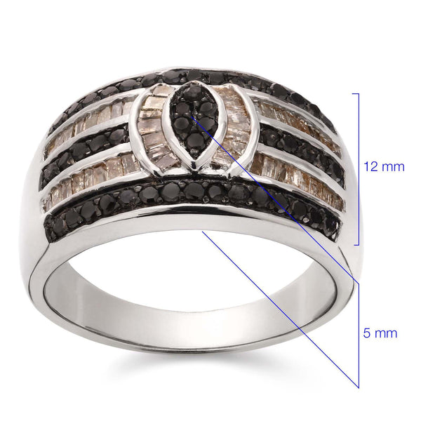 Anel em Prata 925 com Diamantes Negros e Champagnes