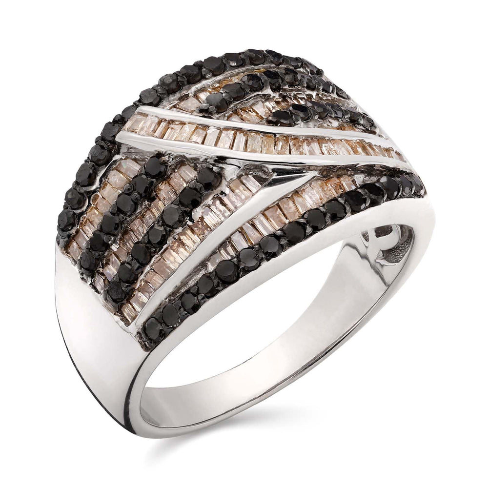 Anel em Prata 925 com Diamantes Negros e Champagnes
