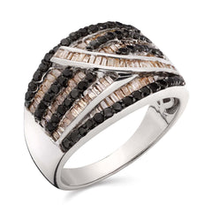 Anel em Prata 925 com Diamantes Negros e Champagnes