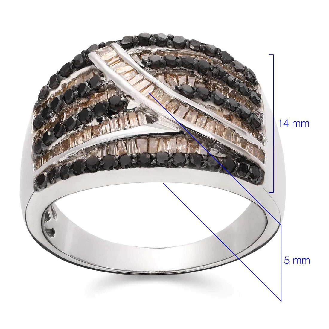 Anel em Prata 925 com Diamantes Negros e Champagnes