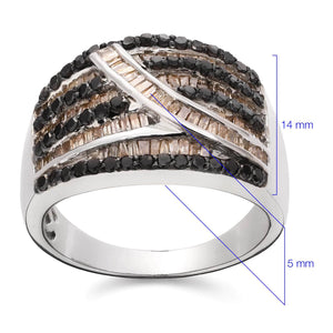 Anel em Prata 925 com Diamantes Negros e Champagnes