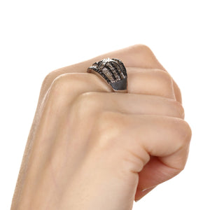 Anel em Prata 925 com Diamantes Negros e Champagnes