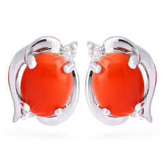Par de Brinco em Ouro Branco 18k com Coral e Diamantes