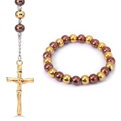 Colar e pulseira Terço em Aço Inoxidável