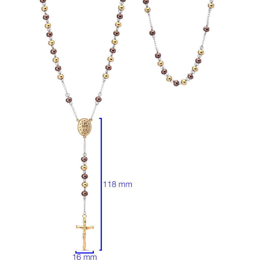 Colar e pulseira Terço em Aço Inoxidável