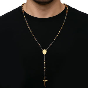 Colar e pulseira Terço em Aço Inoxidável