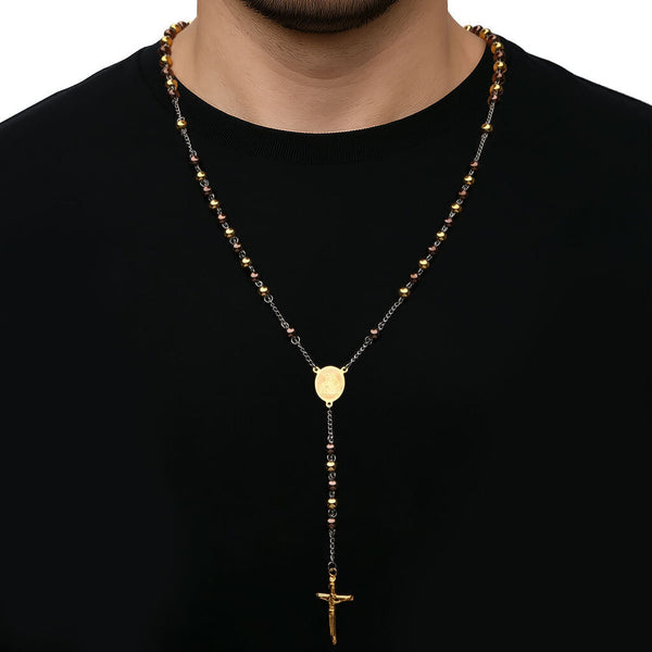 Colar e pulseira Terço em Aço Inoxidável