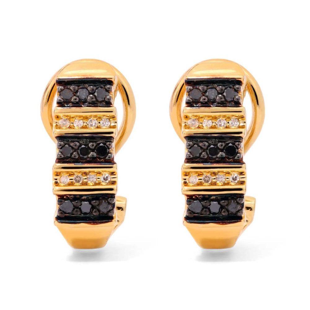 Par de Brinco de Prata com Diamantes Negros e Brancos Aprox. 33 pts