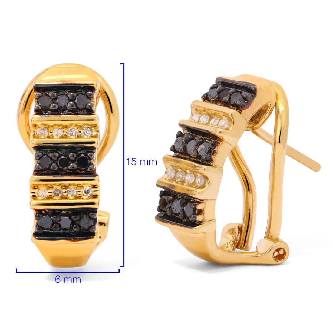 Par de Brinco de Prata com Diamantes Negros e Brancos Aprox. 33 pts