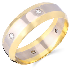 111748- Aliança em Ouro Amarelo e Ouro Branco Com Diamantes