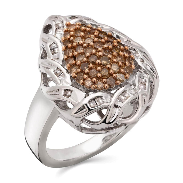 Anel em Prata 925 Gota com Diamantes Champagnes e Brancos