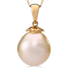 Pingente em Ouro Amarelo Pérola South Sea Dourada com Corrente 45 cm