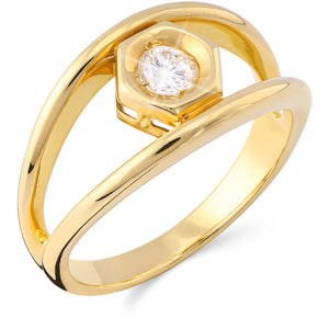 Anel Solitário em Ouro Amarelo 18k Vazado com Diamante Aprox. 18 pts