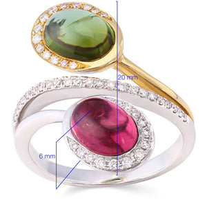 Anel em Ouro Branco 18k com Turmalinas e Diamantes Aprox. 2,98 cts Det. em Ouro Amarelo