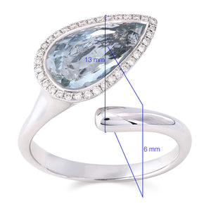 Anel em Ouro Branco de Água Marinha Gota com Diamantes