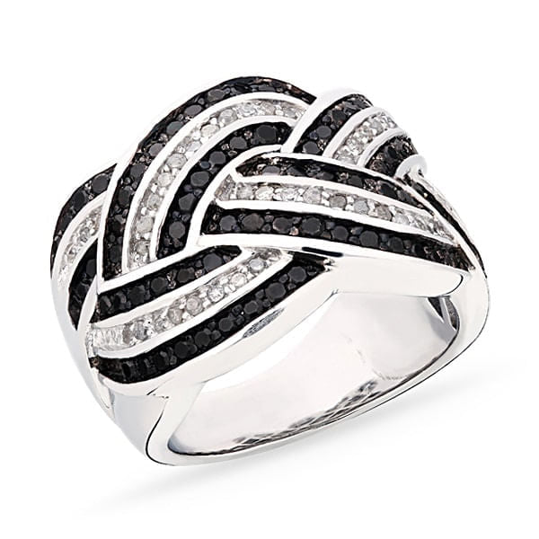 Anel em Prata 925 com Diamantes Negros e Brancos
