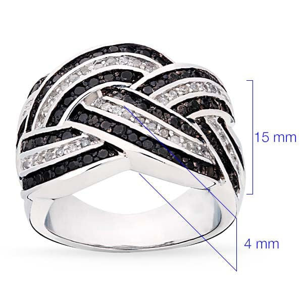 Anel em Prata 925 com Diamantes Negros e Brancos