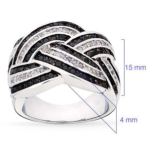 Anel em Prata 925 com Diamantes Negros e Brancos