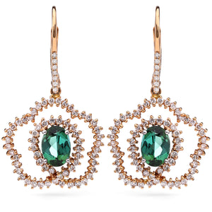 118919 - Par de Brinco em Ouro Rose 18k Com Turmalinas Verdes e Diamantes