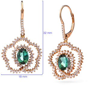 118919 - Par de Brinco em Ouro Rose 18k Com Turmalinas Verdes e Diamantes