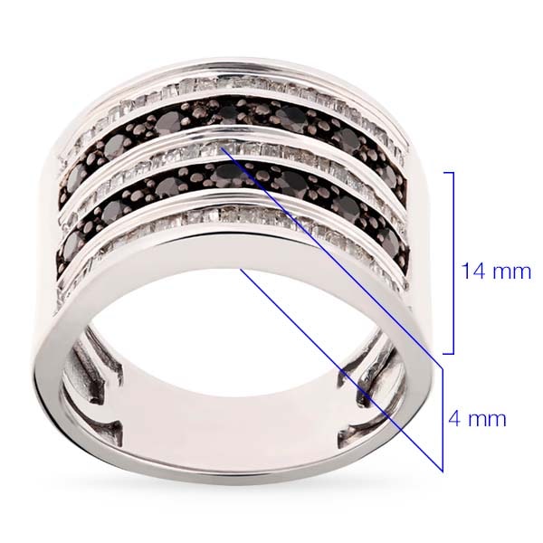 Anel em Prata 925 com Diamantes Negros e Brancos
