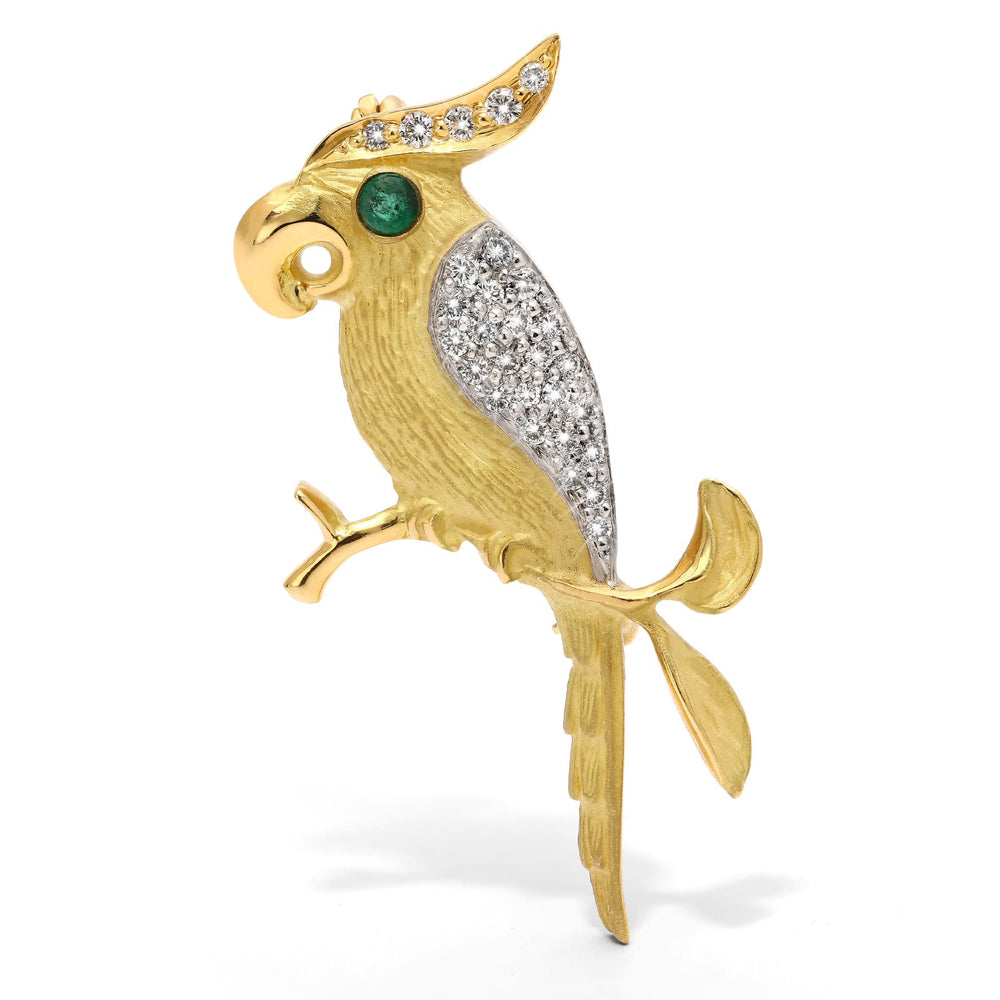 Broche em Ouro 18k Linha Giovanni Pássaro com Esmeralda e Diamantes