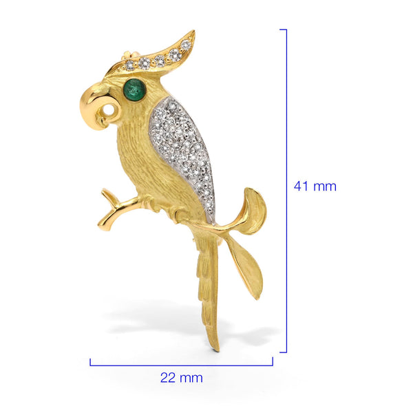 Broche em Ouro 18k Linha Giovanni Pássaro com Esmeralda e Diamantes