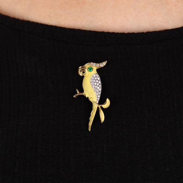 Broche em Ouro 18k Linha Giovanni Pássaro com Esmeralda e Diamantes
