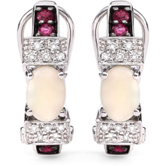 121470 - Par de Brinco em Ouro Branco 18 k Com Opalas, Rubis e Diamantes