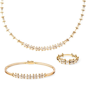Colar Pulseira e Anel em Ouro Amarelo com Diamantes