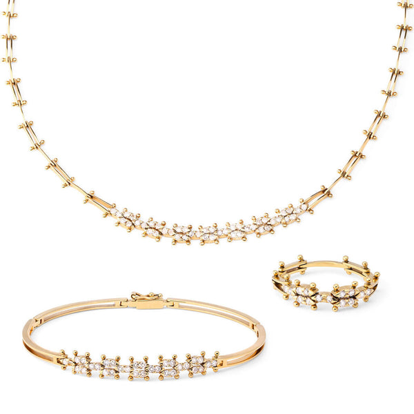 Colar Pulseira e Anel em Ouro Amarelo com Diamantes