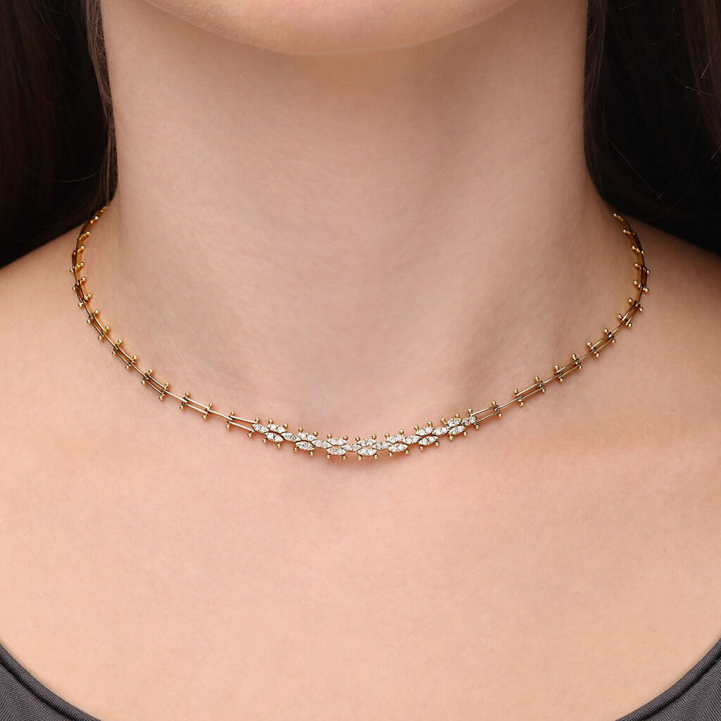 Colar Pulseira e Anel em Ouro Amarelo com Diamantes