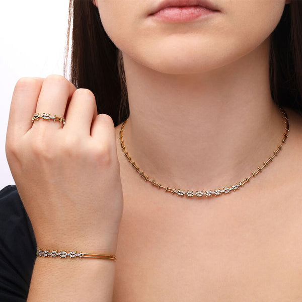 Colar Pulseira e Anel em Ouro Amarelo com Diamantes
